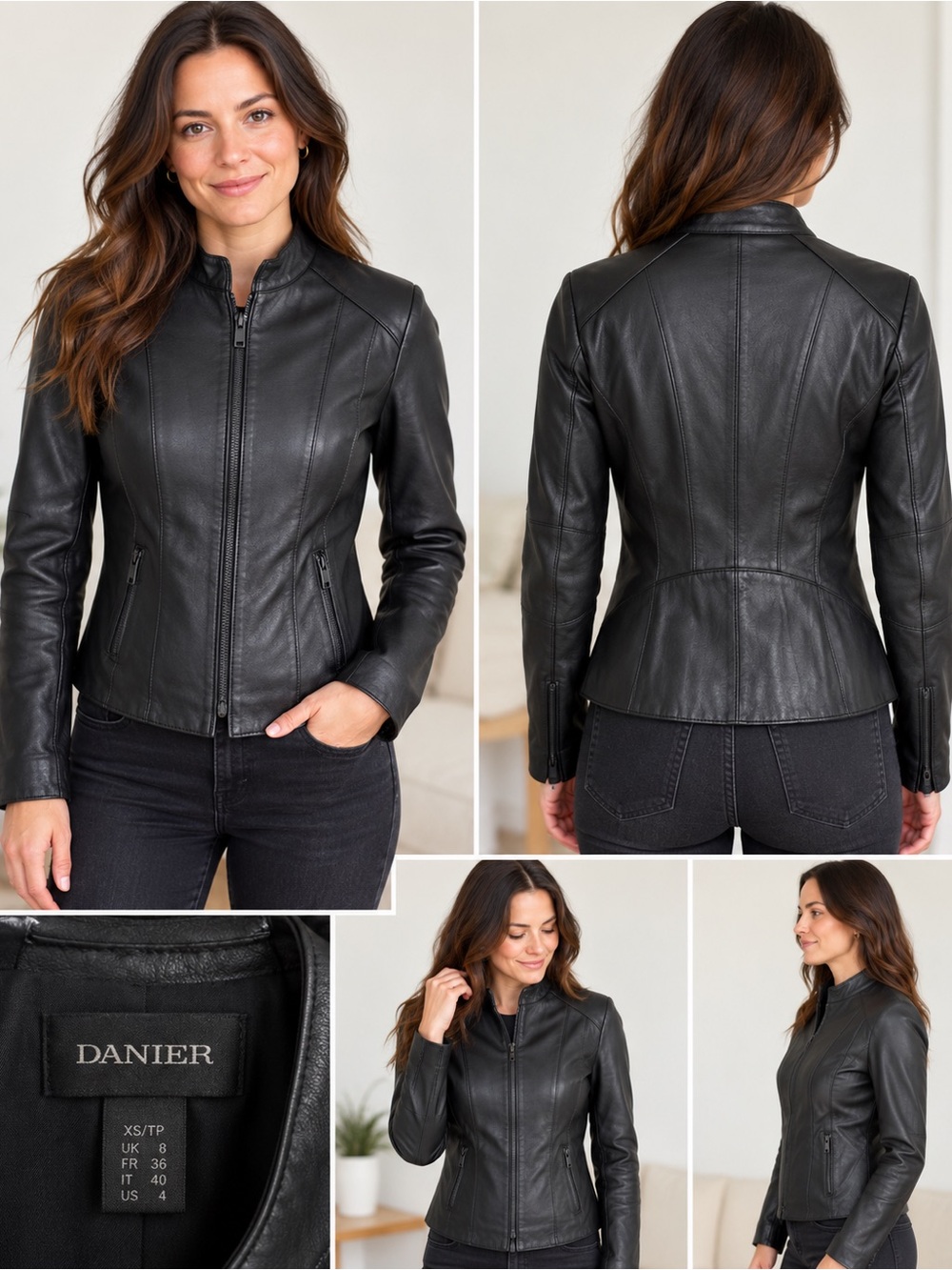 Danier Women's Black Leather Zip-Front Jacket